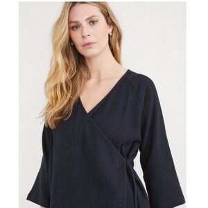 HATCH Black Maternity Guaze Wrap Top Size 2 Medium Maternity